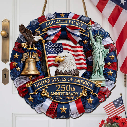 Custom Family Name Wood Sign - America 250th Anniversary