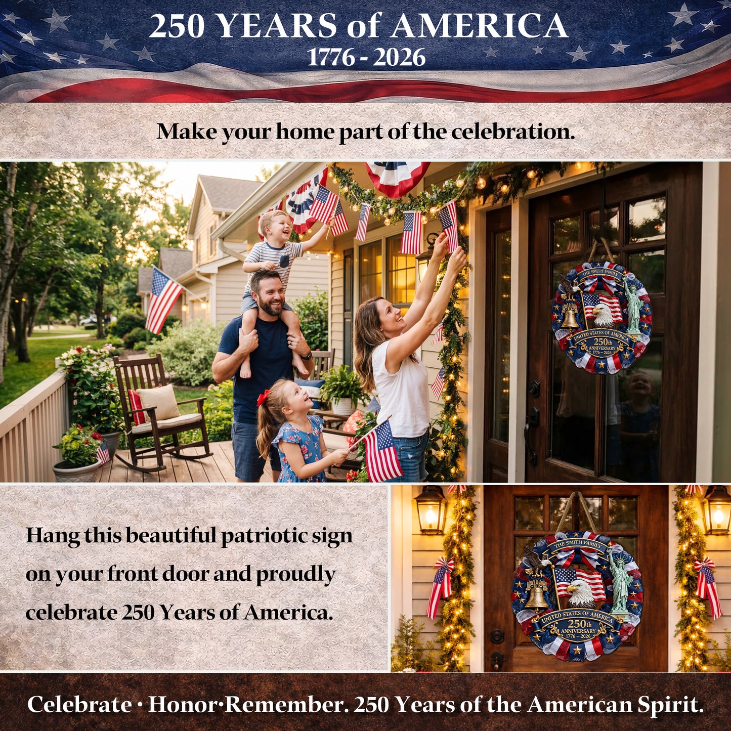 Custom Family Name Wood Sign - America 250th Anniversary