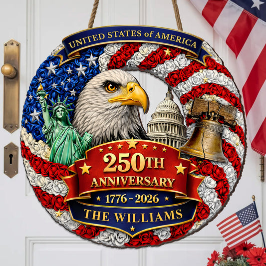 Custom Wood Sign - Personalized America 250th Anniversary Gifts For Mom, Dad, Brother, Sister, Kid