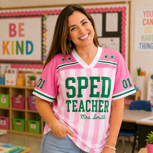 Custom Teacher Mesh Football Jersey, Personalized Title, Name & Number Shirt