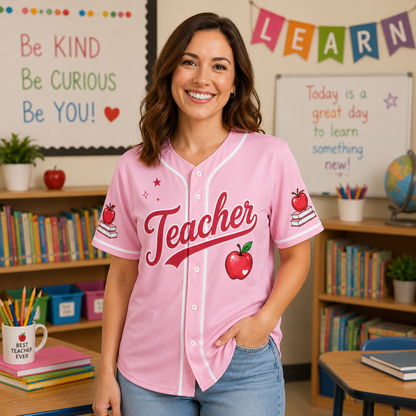 Teacher Baseball Jersey, Back-to-school Pink Jersey