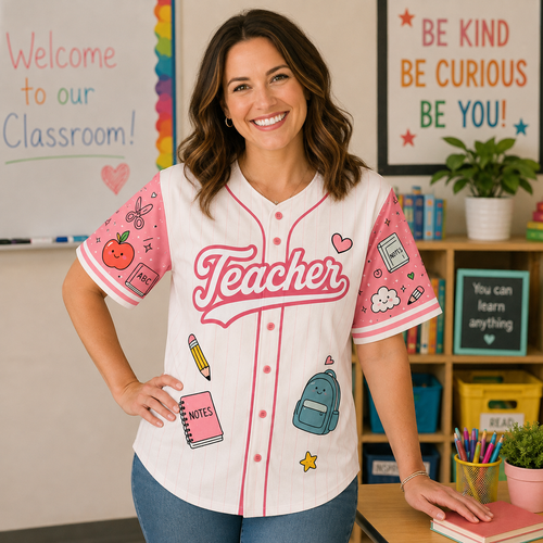 Teacher Baseball Jersey, Back-to-school Pink Jersey