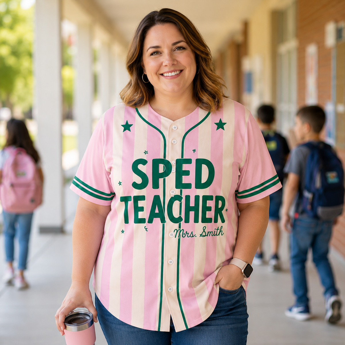 Custom Teacher Baseball Jersey, Personalized Title & Name Pinstripe Shirt