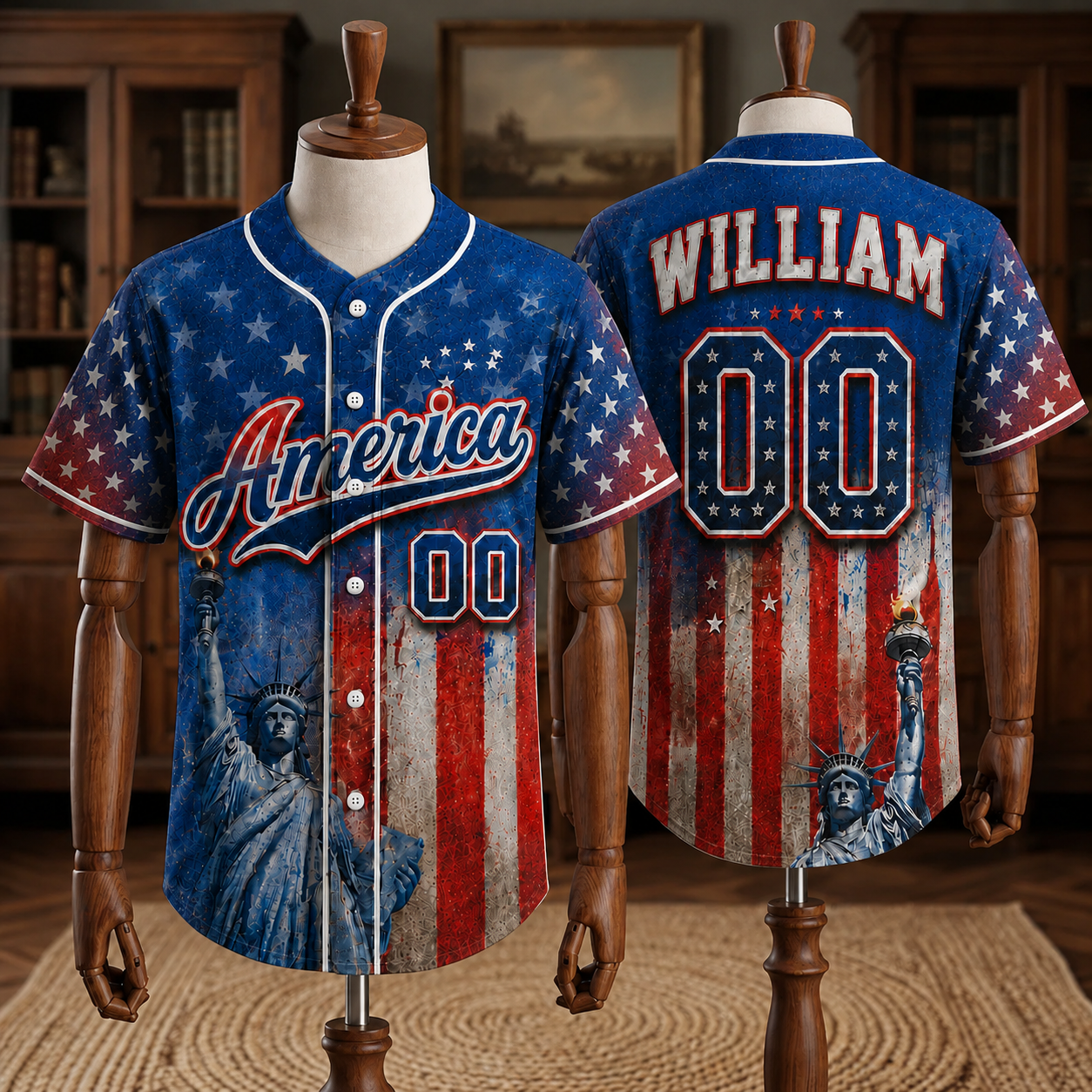 Custom Patriotic USA Baseball Jersey, Personalized Name and Number American Flag Shirt
