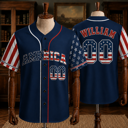 Custom Patriotic USA Baseball Jersey, Personalized Name and Number American