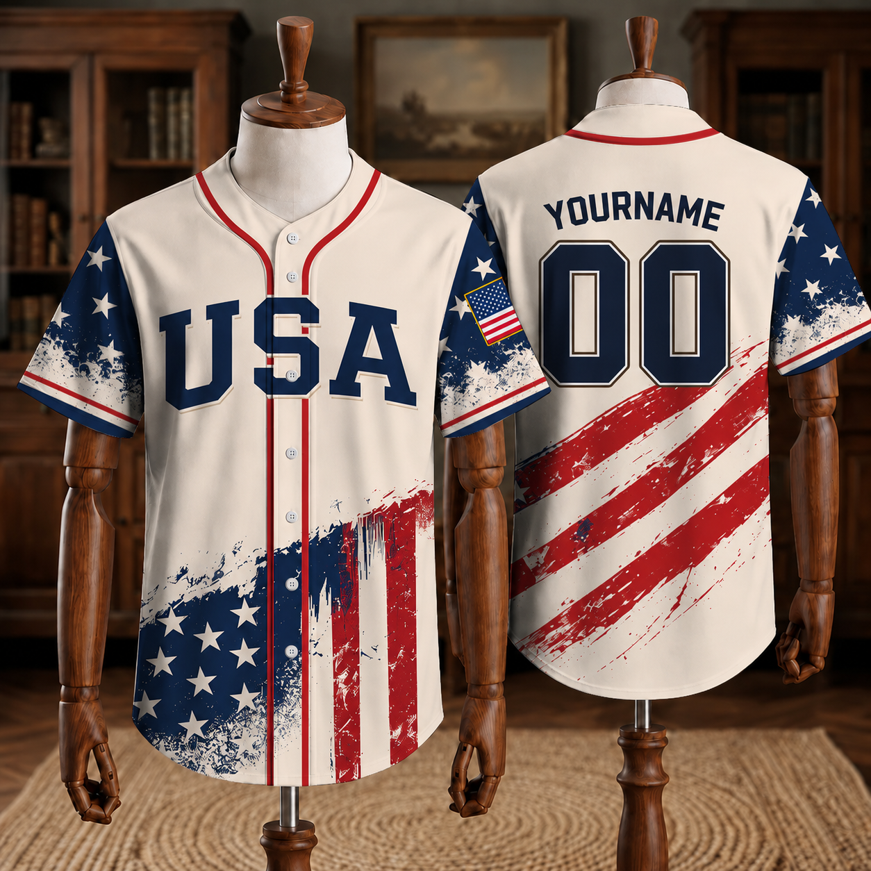 Custom Patriotic USA Baseball Jersey, Personalized Name and Number American Flag Shirt