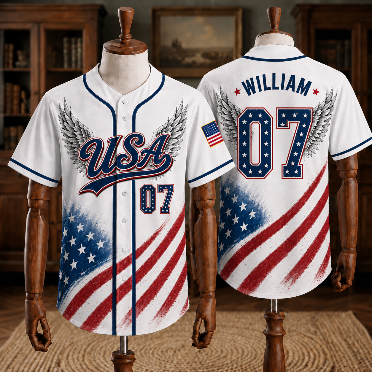Custom Patriotic USA Baseball Jersey, Personalized Name and Number American Flag Shirt