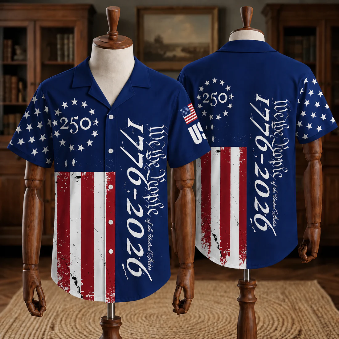 Black Distressed America 250th Anniversary We The People Patriotic Hawaiian Shirt