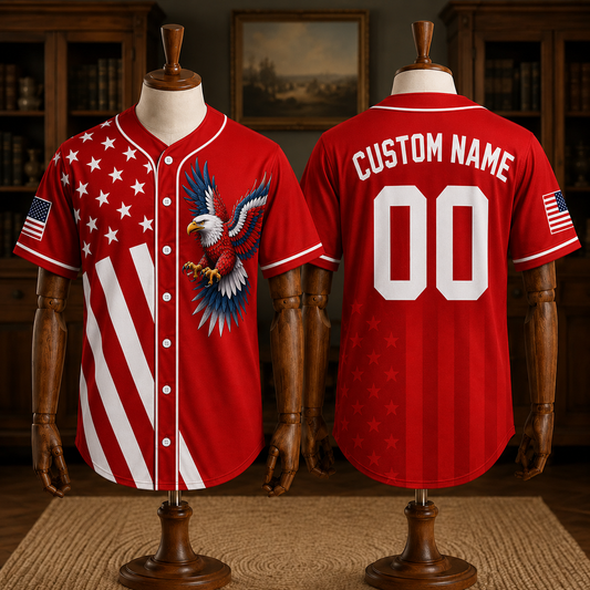 Custom Patriotic USA Baseball Jersey, Personalized Name and Number American Flag Shirt