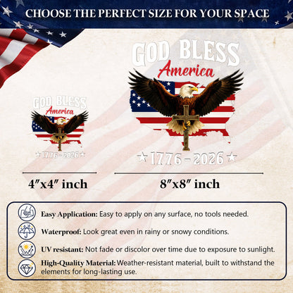 God Bless America 250th Anniversary Decal, Christian Eagle Patriotic Window Sticker