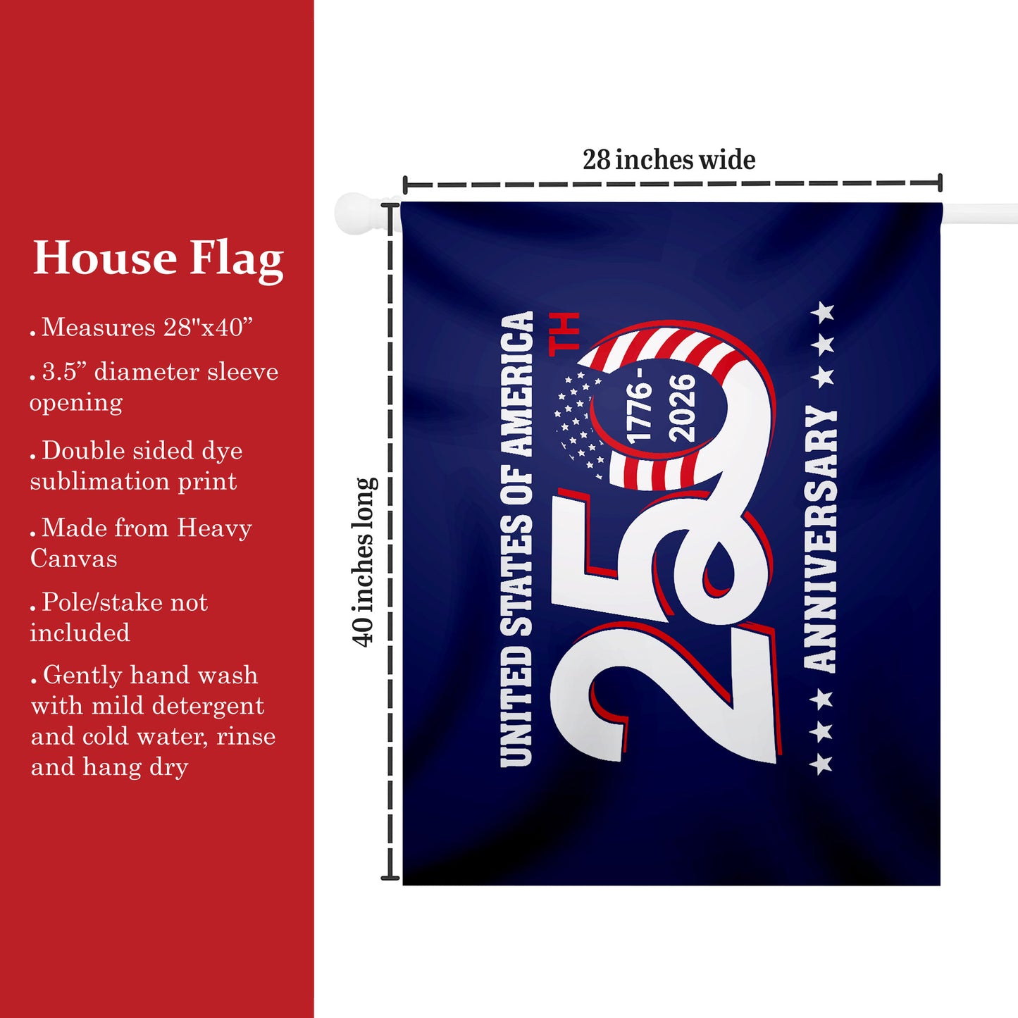Patriotic 250th Anniversary 1776 2026 United States of America Flag