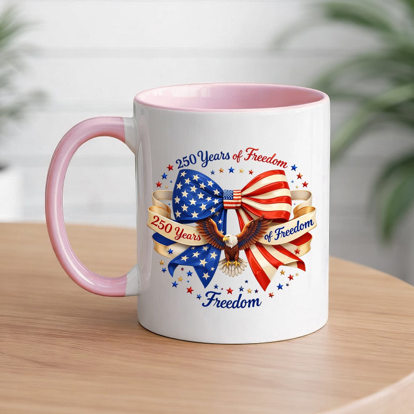 250 Years of Freedom Patriotic Ribbon Bow Eagle Coffee Mug
