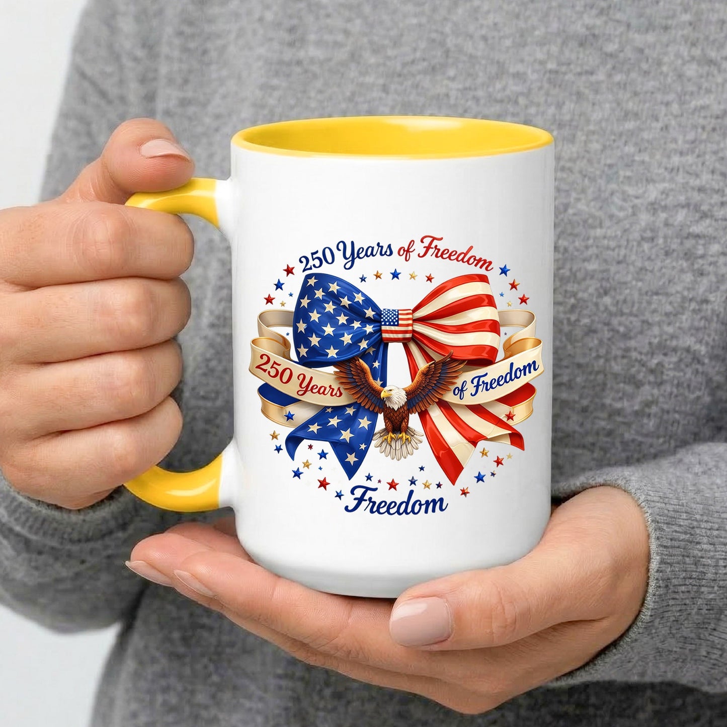 250 Years of Freedom Patriotic Ribbon Bow Eagle Coffee Mug