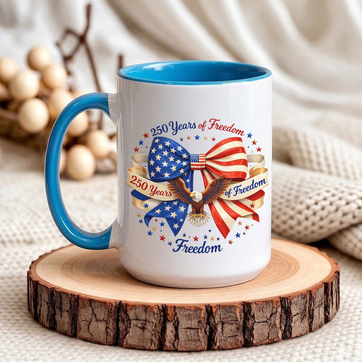 250 Years of Freedom Patriotic Ribbon Bow Eagle Coffee Mug