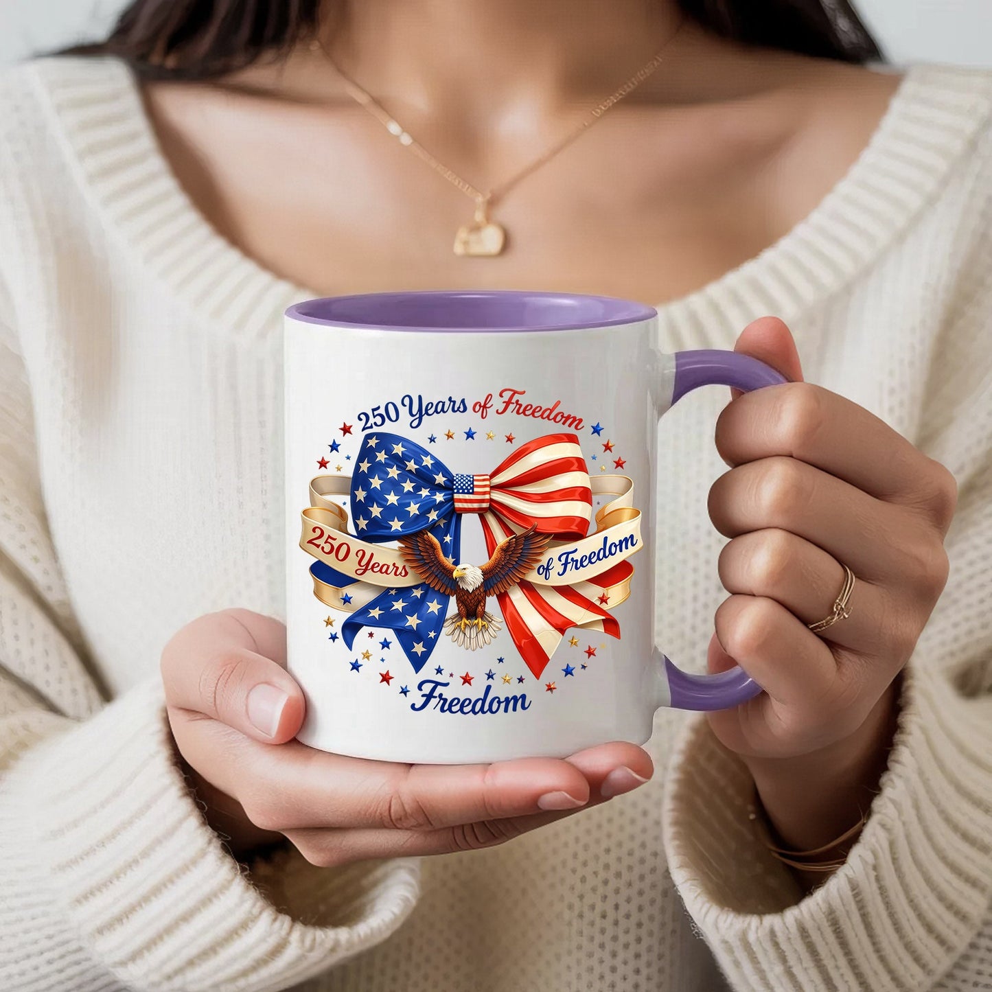 250 Years of Freedom Patriotic Ribbon Bow Eagle Coffee Mug