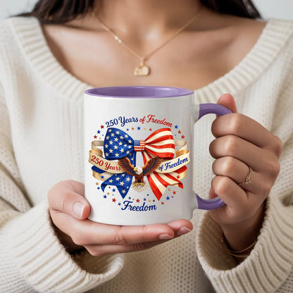 250 Years of Freedom Patriotic Ribbon Bow Eagle Coffee Mug