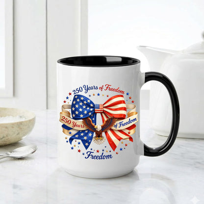 250 Years of Freedom Patriotic Ribbon Bow Eagle Coffee Mug