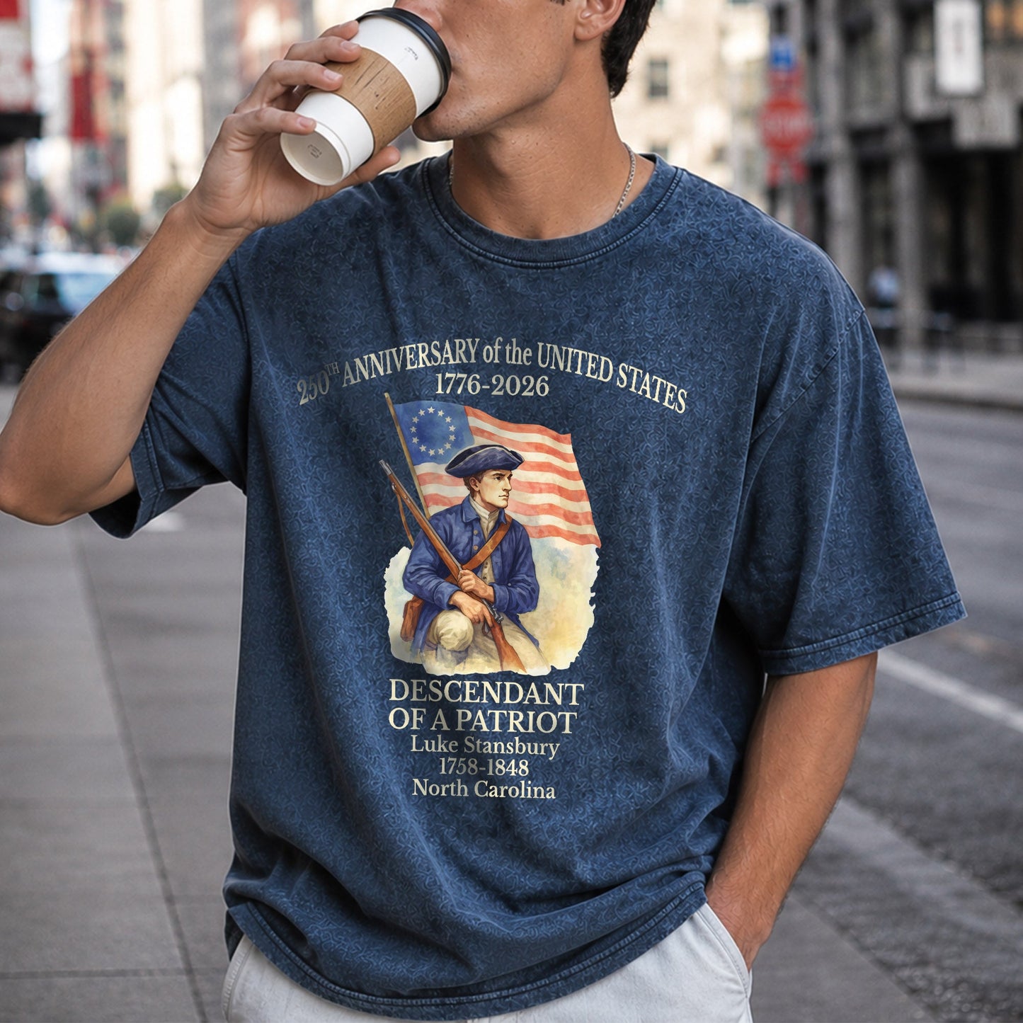 Washed T-Shirt | Personalized 250th Anniversary Shirt 1776-2026 Descendant of a Patriot Shirt, American Revolution Patriotic Unisex USA Independence Tee
