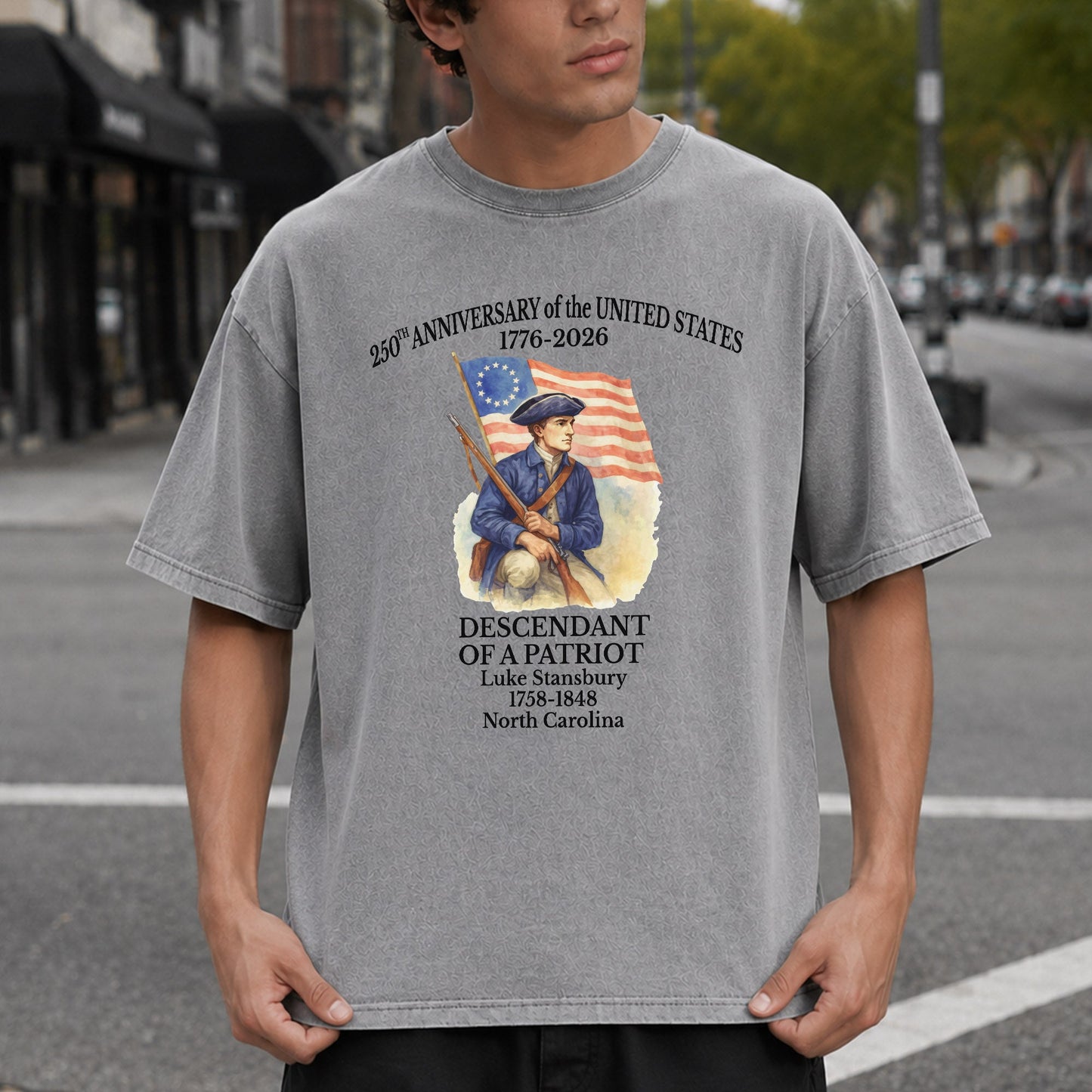 Washed T-Shirt | Personalized 250th Anniversary Shirt 1776-2026 Descendant of a Patriot Shirt, American Revolution Patriotic Unisex USA Independence Tee