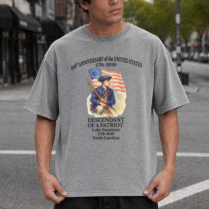 Washed T-Shirt | Personalized 250th Anniversary Shirt 1776-2026 Descendant of a Patriot Shirt, American Revolution Patriotic Unisex USA Independence Tee
