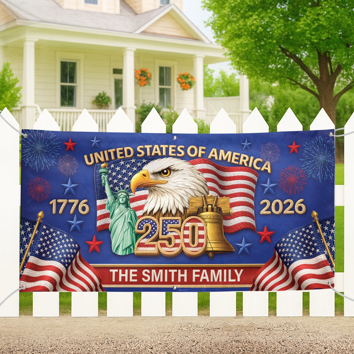 Custom Polyester Outdoor Banner - Personalized America 250th Anniversary Gifts For Mom, Dad, Brother, Sister, Kids - Together We Shine Bright