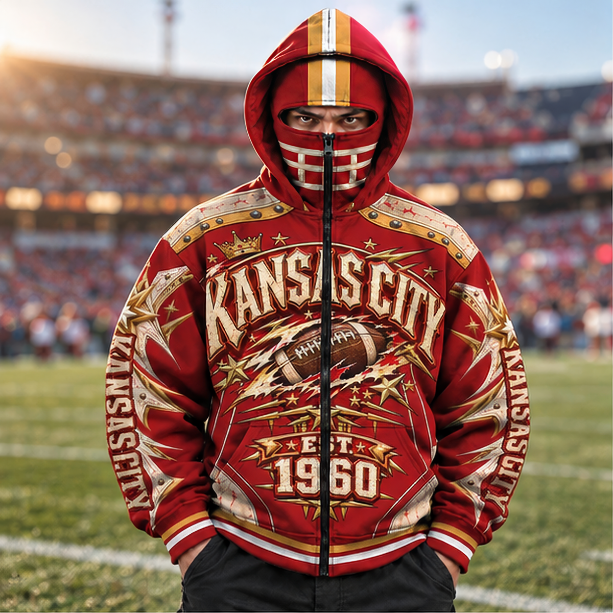 Mask Hoodie Cities Name Football Fan - Game Day Zip Hoodie
