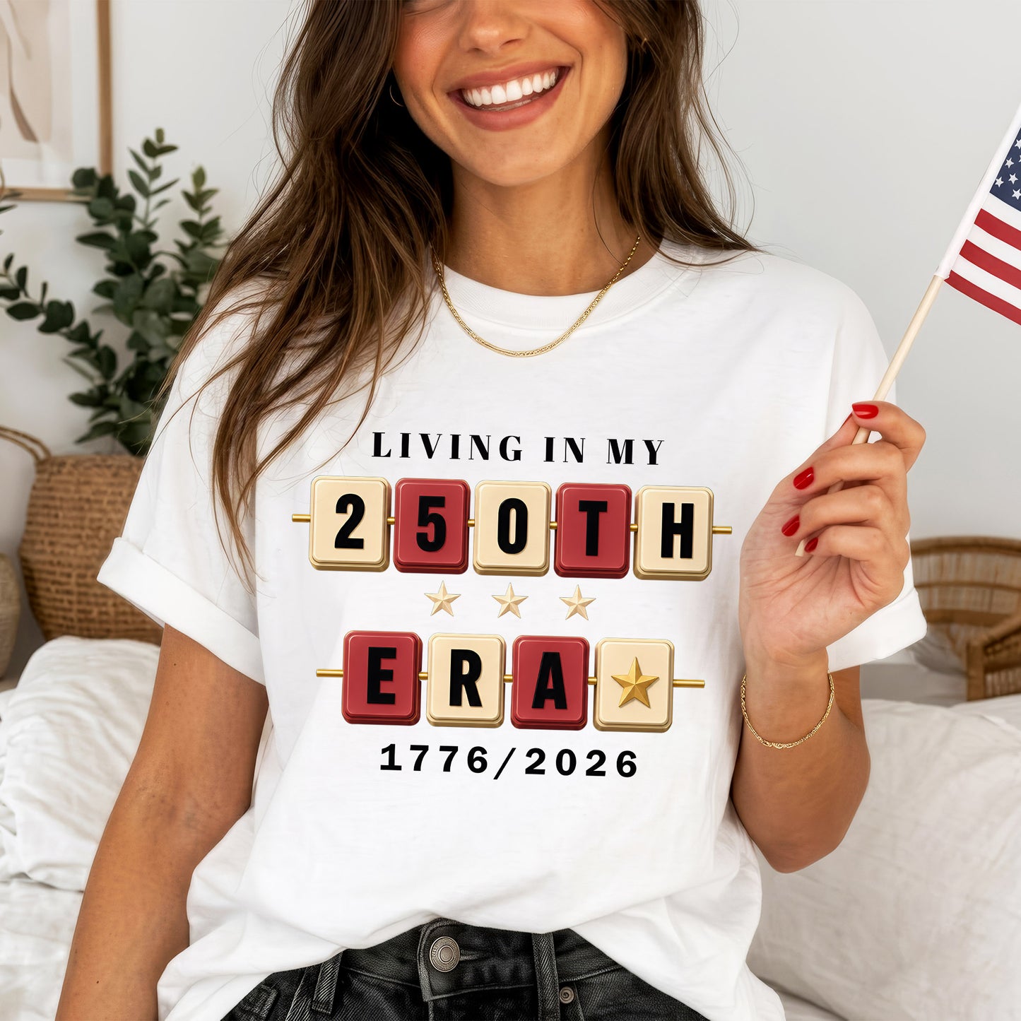 Living in my 250th ERA beaded, America Semiquincentennial Shirt