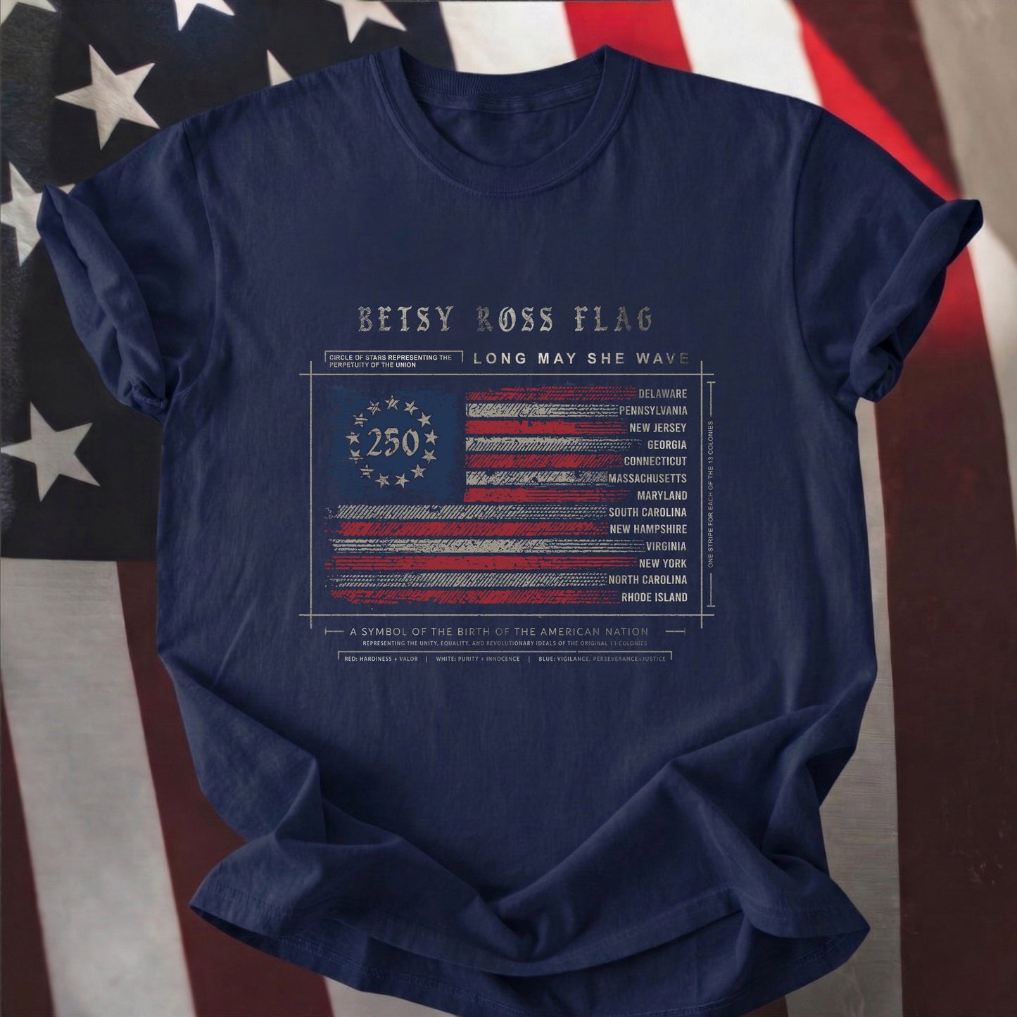 Betsy Ross Flag Infographic 250th Vintage