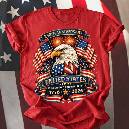 Washed TShirt America 250th Anniversary Eagle Patriotic Vintage 1776–2026