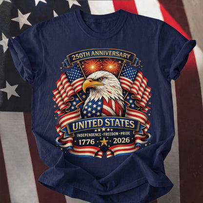 Washed TShirt America 250th Anniversary Eagle Patriotic Vintage 1776–2026