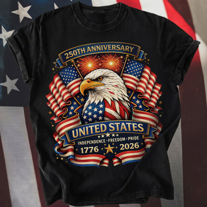 Washed TShirt America 250th Anniversary Eagle Patriotic Vintage 1776–2026