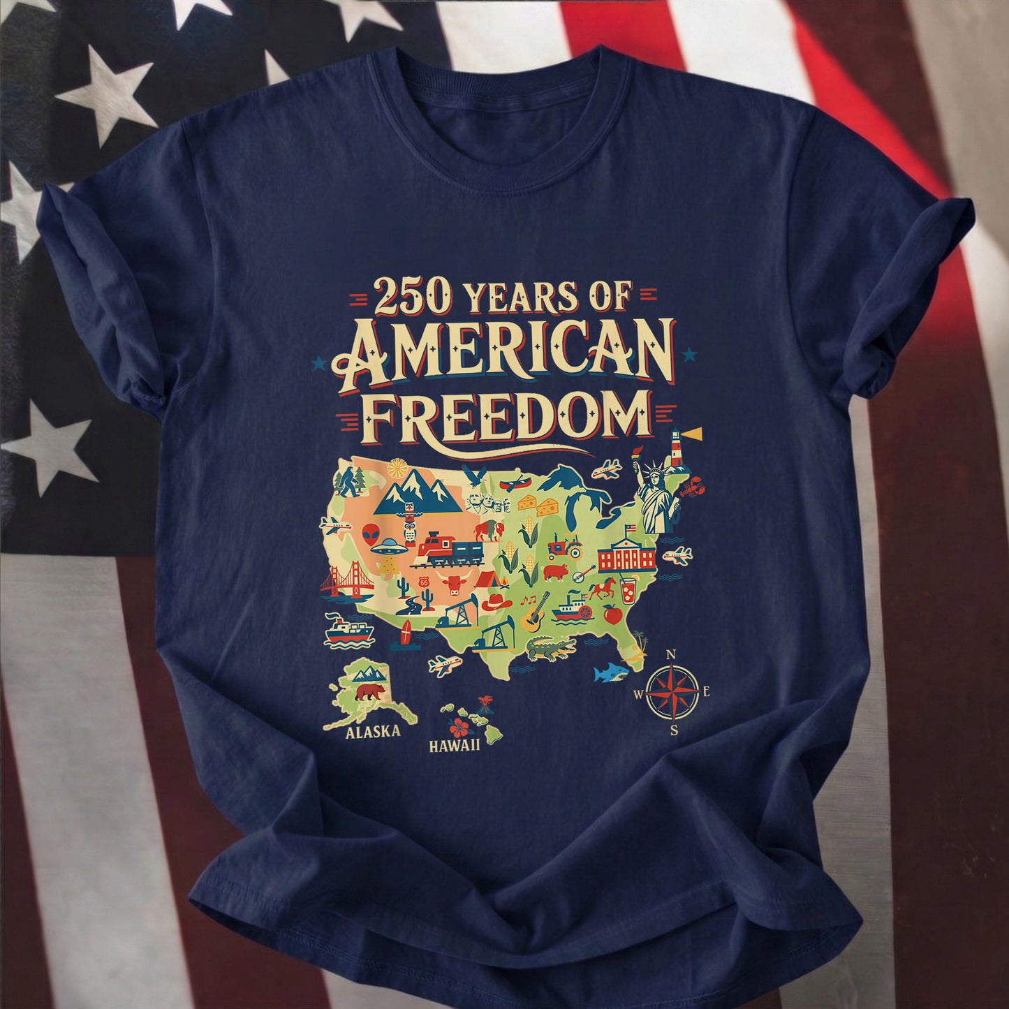 250 Years United States Map Patriotic Art for Freedom Lovers