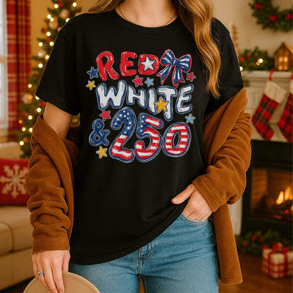 Red White 250th Coquette Bow - America's 250th Anniversary Shirt