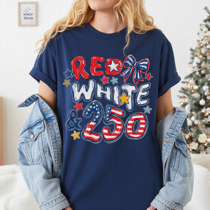 Red White 250th Coquette Bow - America's 250th Anniversary Shirt