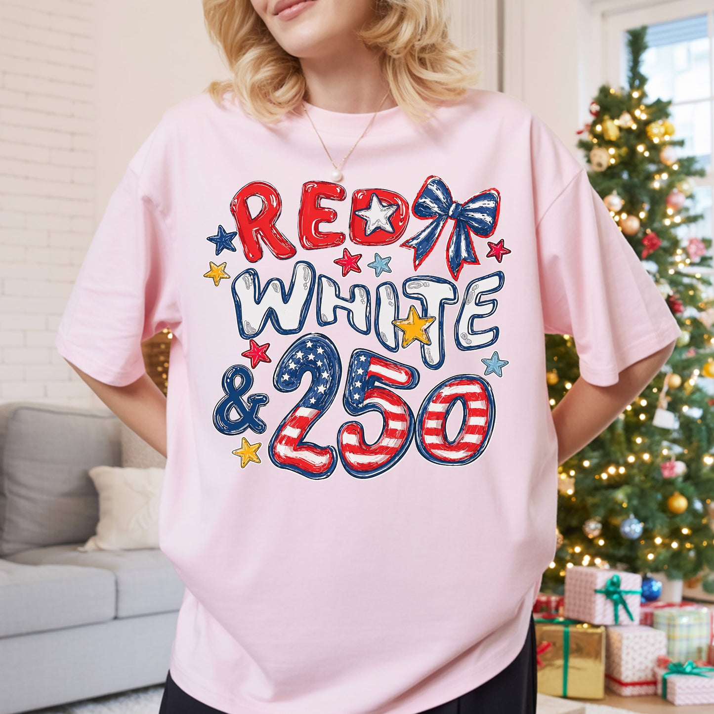 Red White 250th Coquette Bow - America's 250th Anniversary Shirt