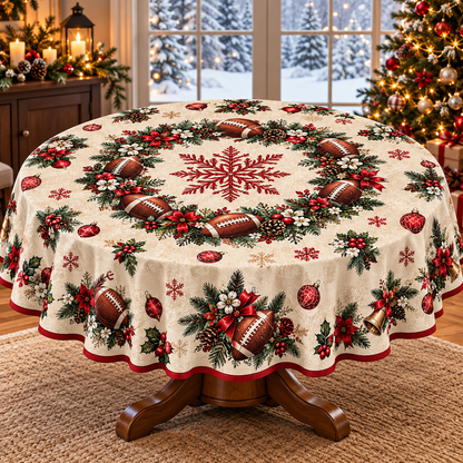 Christmas Football Tablecloth – Round & Rectangle Holiday Dining Table Cover