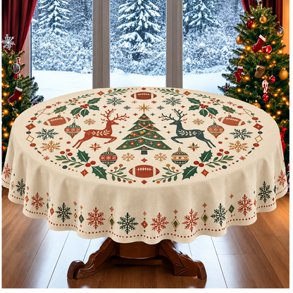 Christmas Football Tablecloth – Round & Rectangle Holiday Dining Table Cover