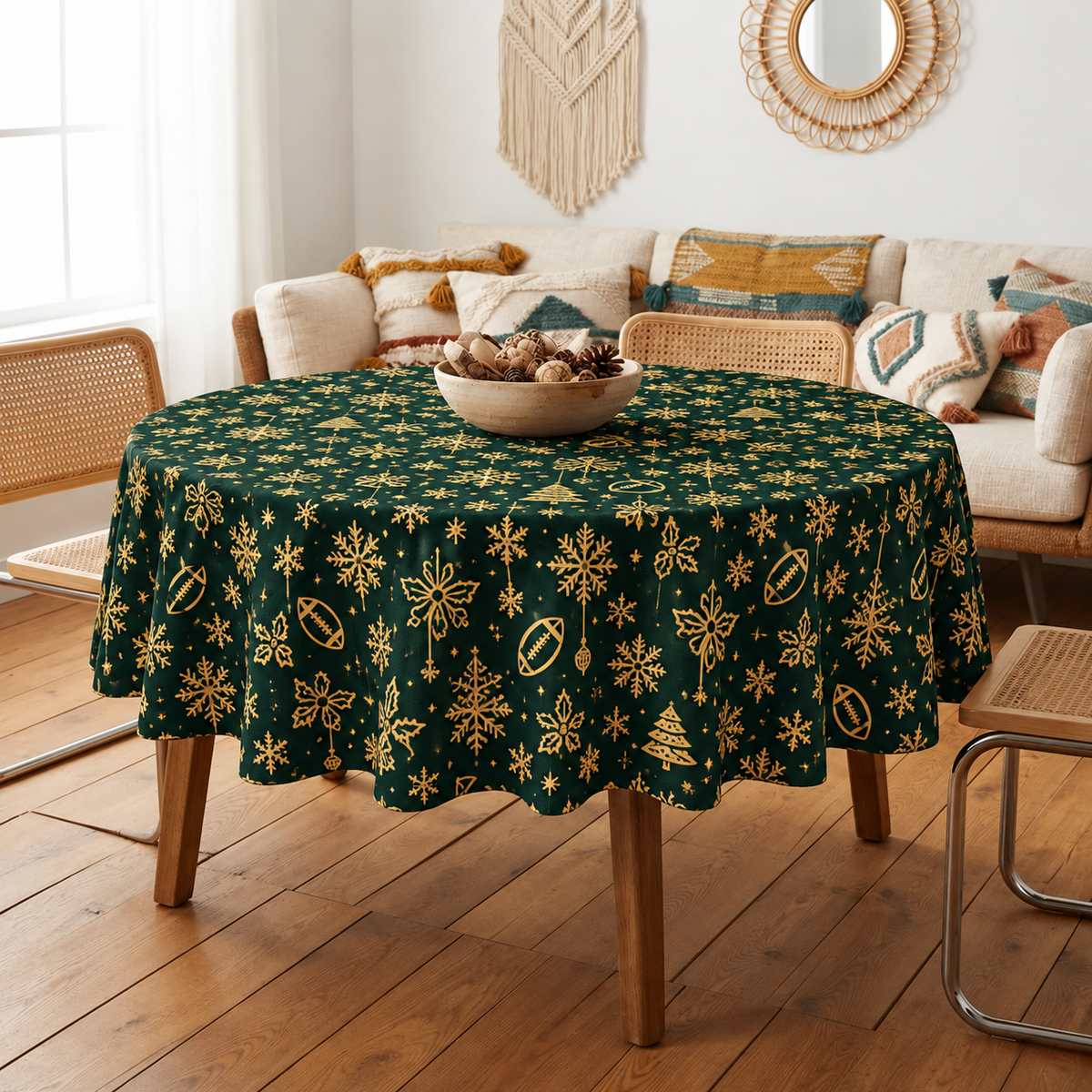 Christmas Football Tablecloth – Round & Rectangle Holiday Dining Table Cover