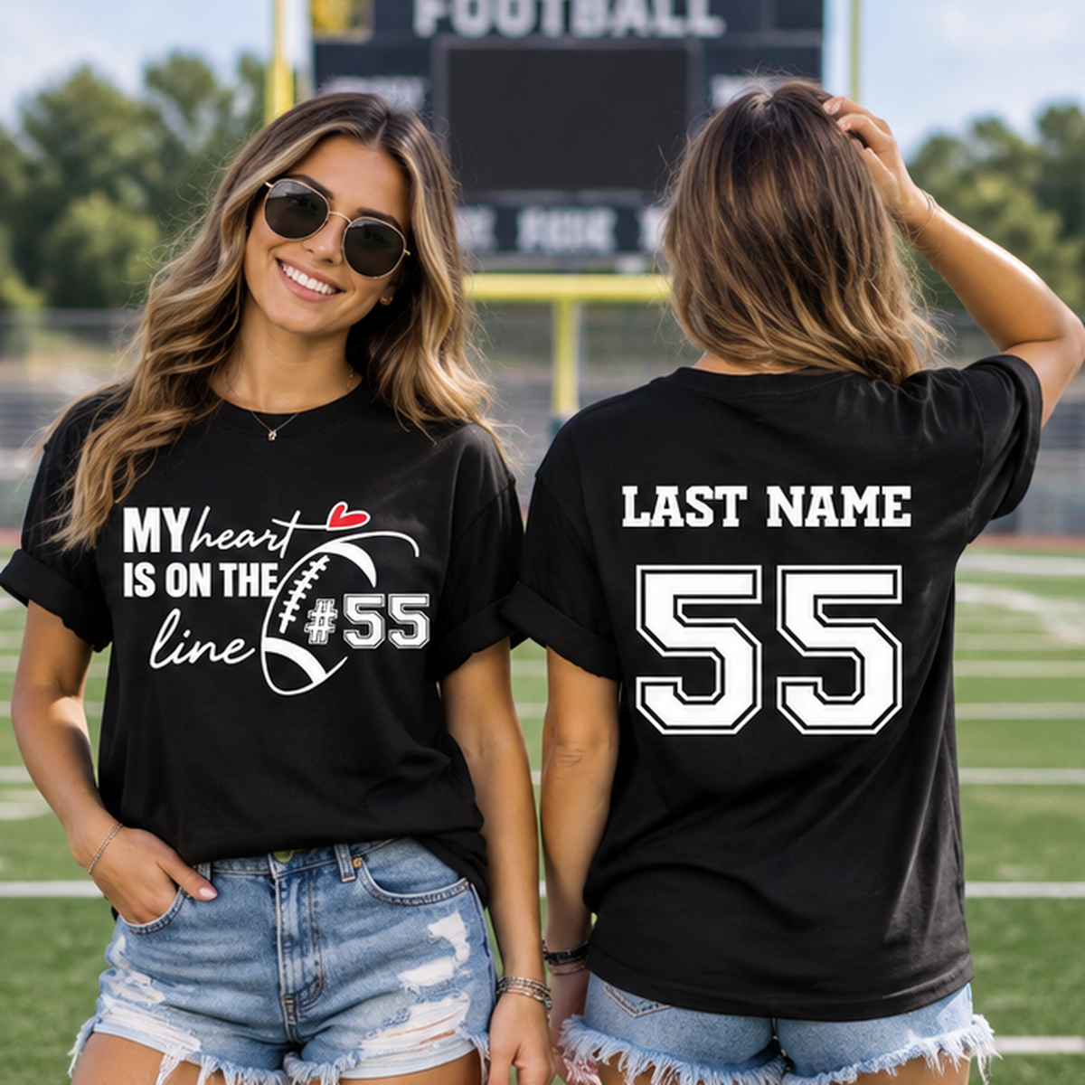 My Heart Is on the Line Custom Football Tee