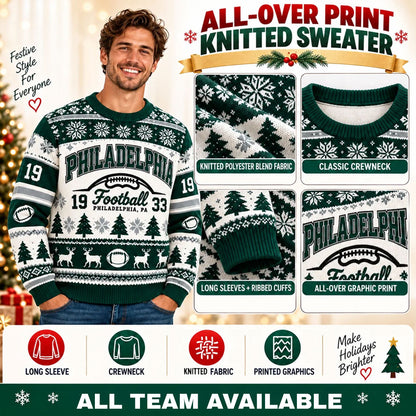 Vintage Football Ugly Christmas Sweater - City Team Holiday Sweater