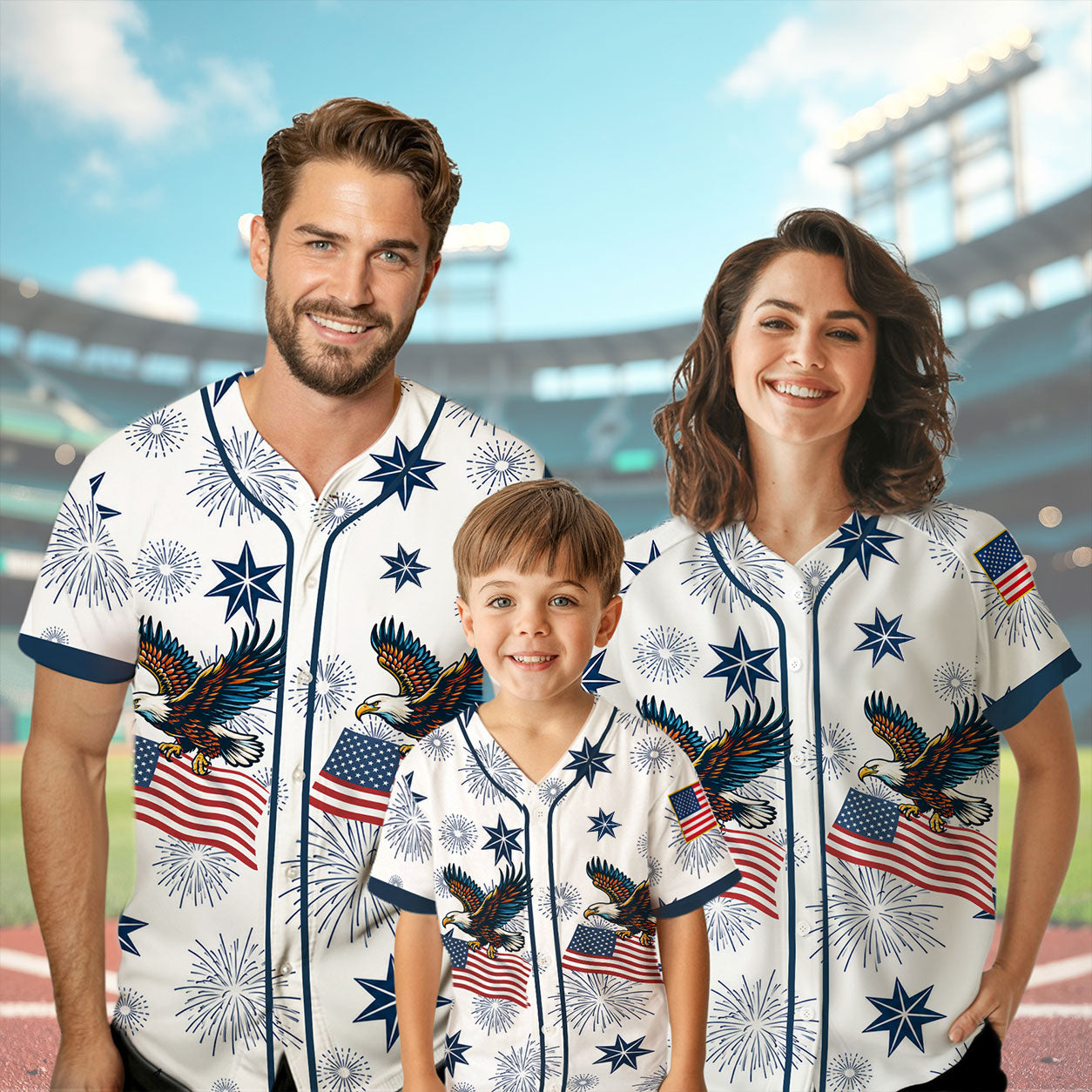 Eagle Waving American Flags Fireworks Patriotic Jersey Shirt