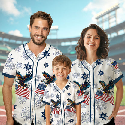 Eagle Waving American Flags Fireworks Patriotic Jersey Shirt