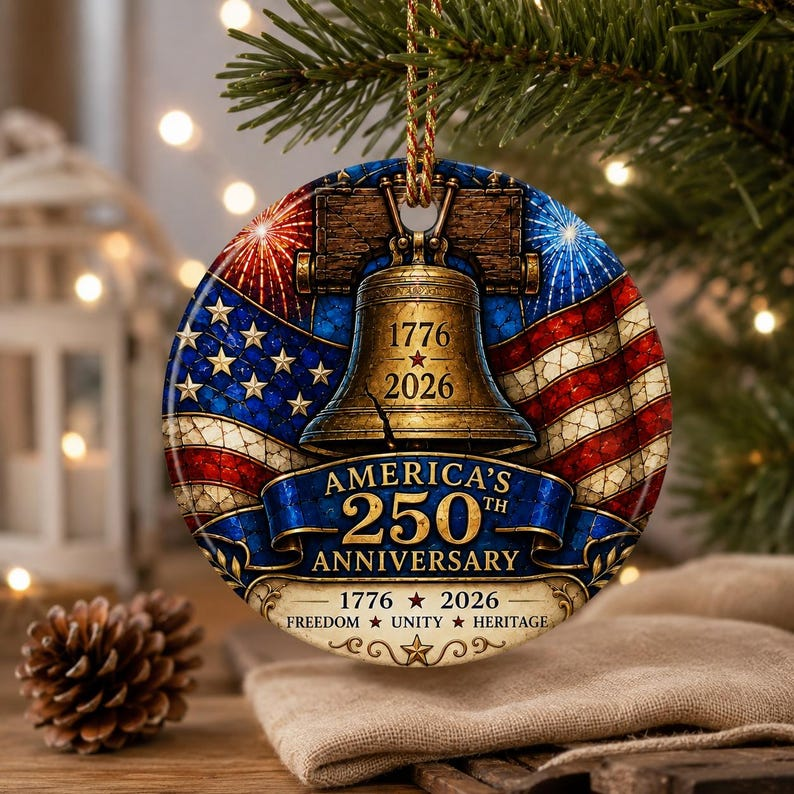 America 250th Anniversary Ornament - Liberty Bell Patriotic Flag Decor