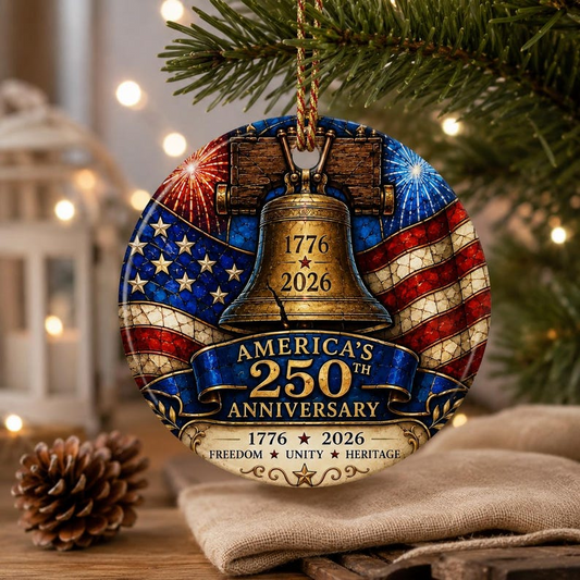 America 250th Anniversary Ornament - Liberty Bell Patriotic Flag Decor