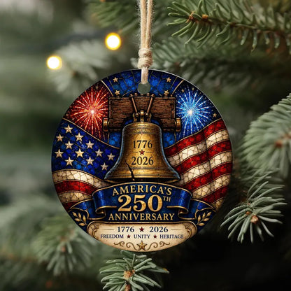 America 250th Anniversary Ornament - Liberty Bell Patriotic Flag Decor