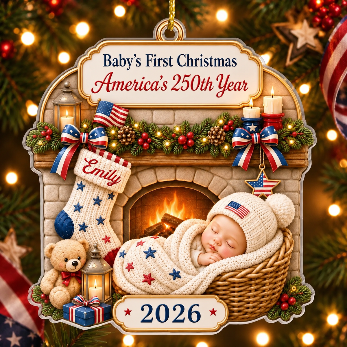 Custom Baby's 1st Christmas 250th America's Anniversary Ornament