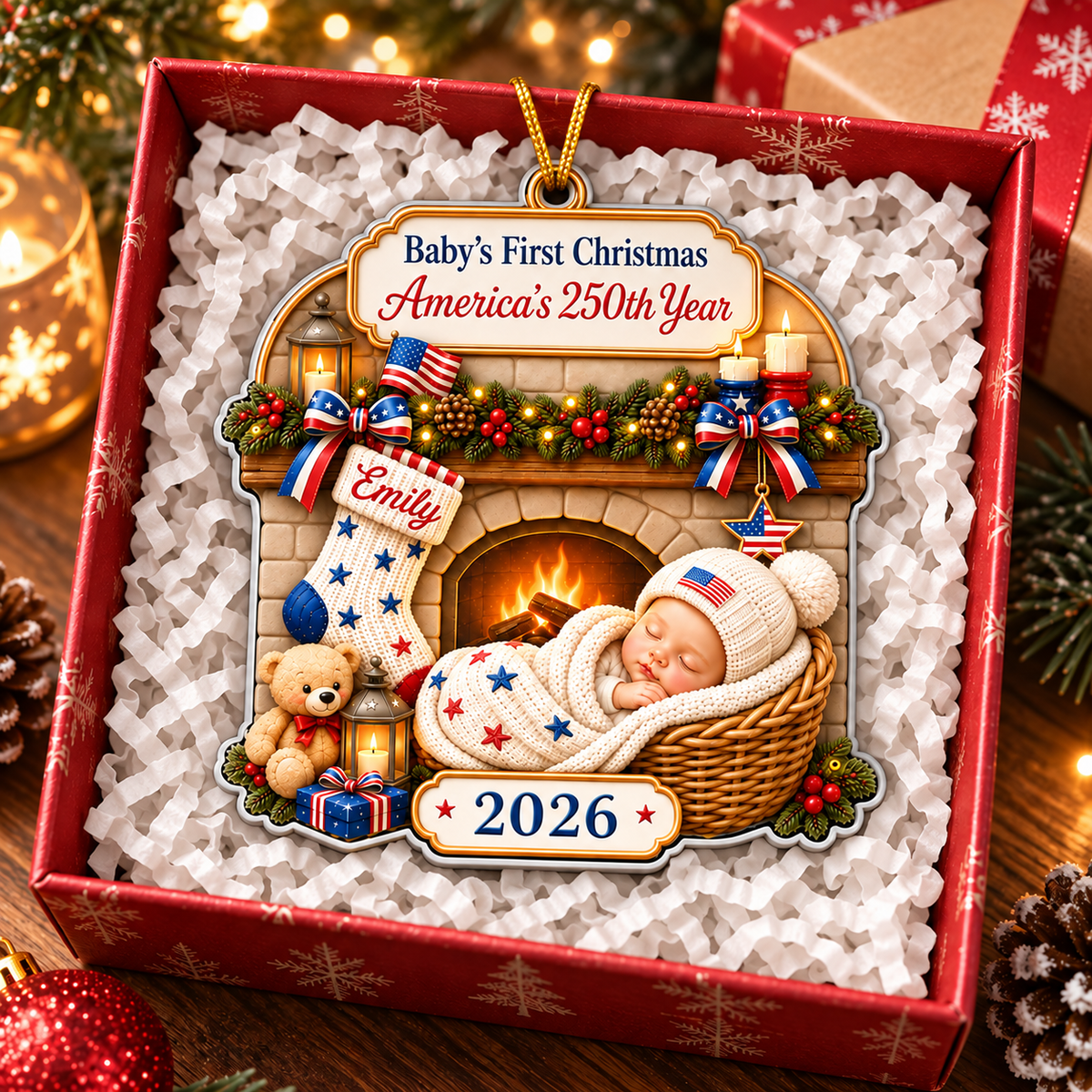 Custom Baby's 1st Christmas 250th America's Anniversary Ornament
