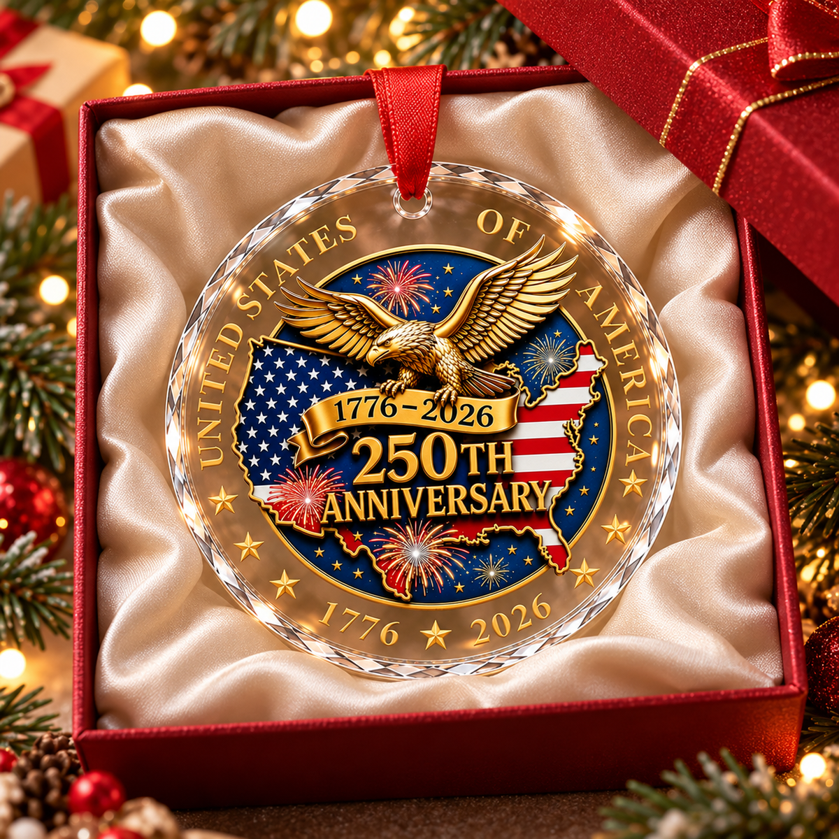 250 Anniversary USA Ornament - Acrylic Patriotic Christmas Ornament