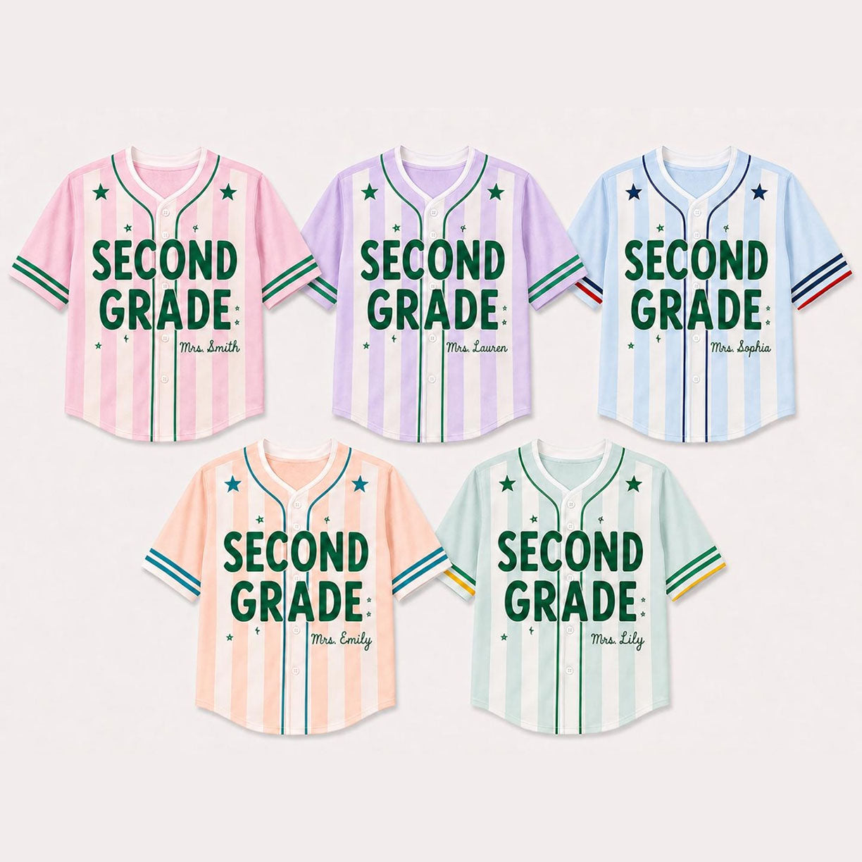 Custom Teacher Baseball Jersey, Personalized Grade Level & Name Pinstripe Shirt