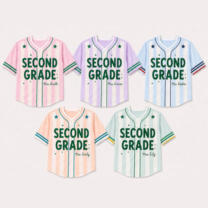 Custom Teacher Baseball Jersey, Personalized Grade Level & Name Pinstripe Shirt